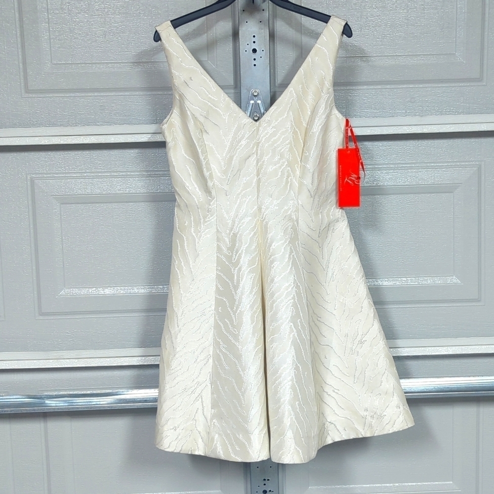 MONIQUE LHUILLIER white and silver Women's dress size 10.